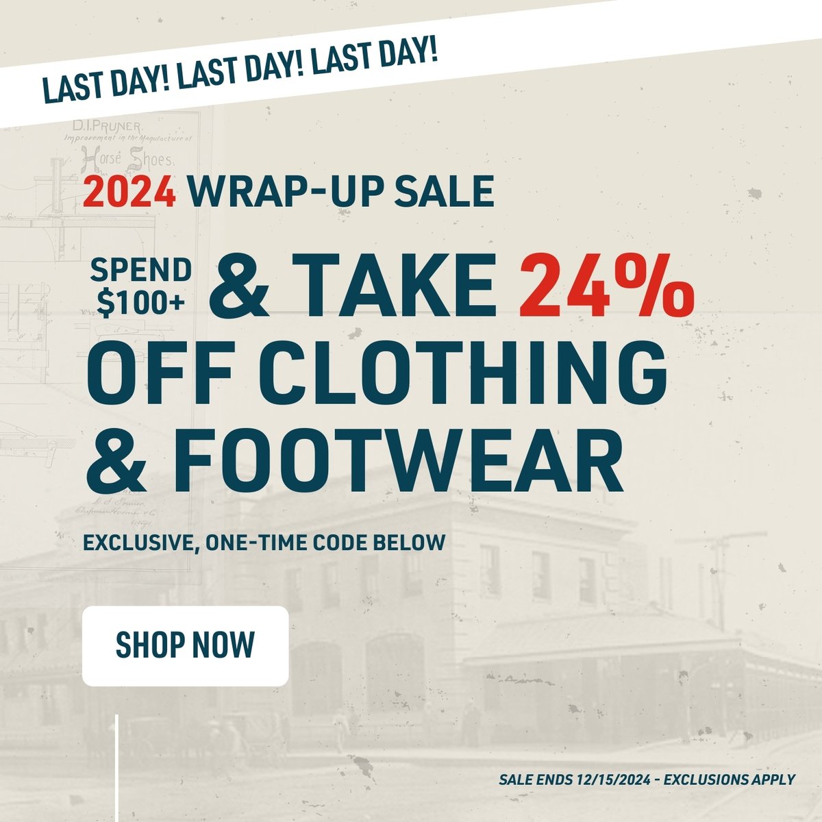 24% off $100 orders of clothing and footwear last day