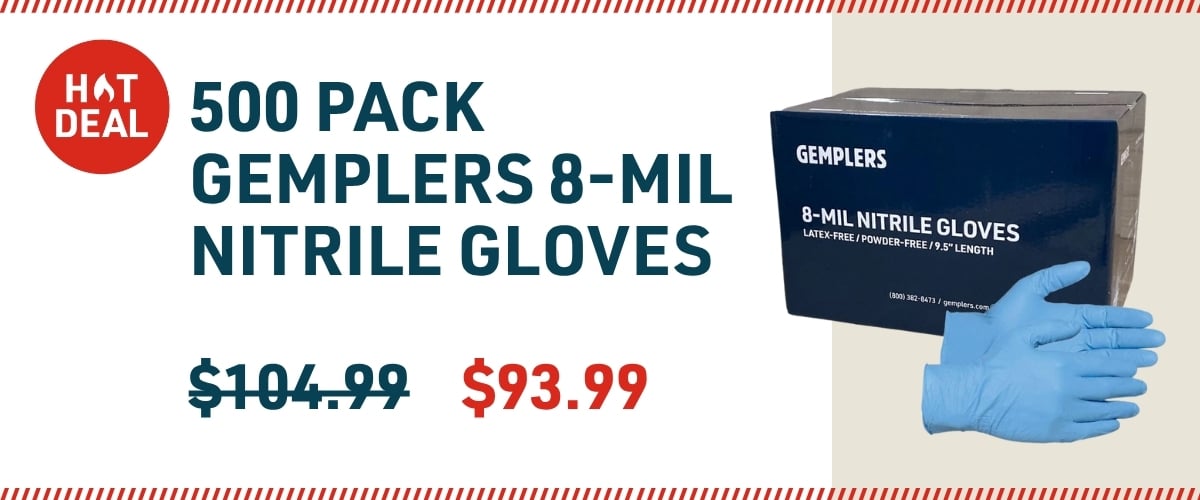 500 pack of Gemplers 8-mil nitrile gloves.