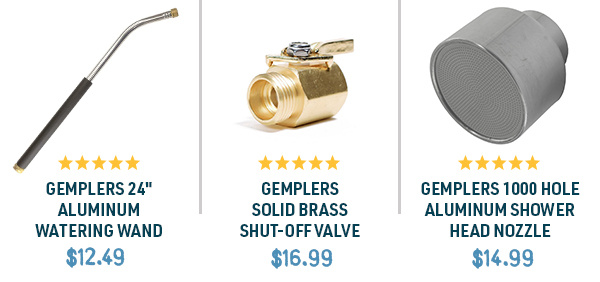 Gemplers Water Wand, Brass Shut-off Valve & 1000 Hole Aluminum Shower Head Nozzle