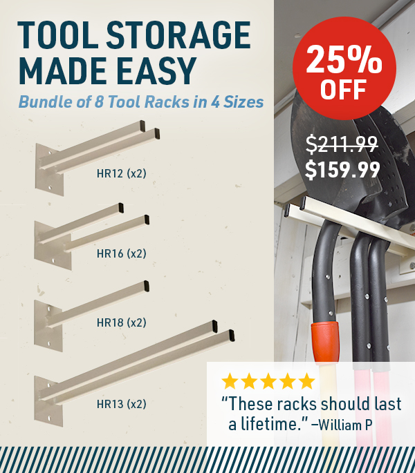 Tool storage made easy - Bundle of 8 Tool Racks in 4 sizes